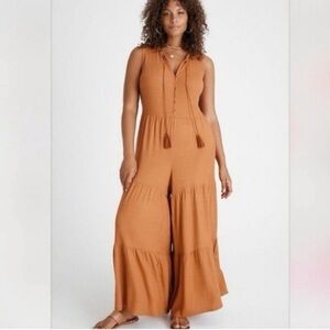 Saturday Sunday Anthropologie Marina Tiered Jumpsuit Rust Orange Size S